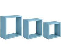 SET 3 CUBI MENSOLE PARETE AZZURRO SCAFFALE SALOTTO SOGGIORNO CAMERA INCUBO