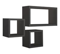 MODULARREDO | TRIBU Set di 3 Mensole da Muro, Cubi Arredo, Mensole Cubo, Cubi Parete, Cubi Portaoggetti, 44x24 p15.5 cm, 20x20 p15.5 cm e 20x20 p15.5 cm, Nero - Made in Italy