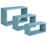 SET 3 MENSOLE RETTANGOLARI PARETE AZZURRO SCAFFALE SALOTTO CAMERA TRITTICO