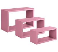 SET 3 MENSOLE RETTANGOLARI PARETE ROSA SCAFFALE SALOTTO CAMERA TRITTICO