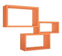 MODULARREDO | TRITTICO Set di 3 Mensole da Muro, Libreria Sospesa, Libreria Parete, Scaffale Parete, Arancione, 45x27 p15.5 cm, 40x22 p15.5 cm e 35x17 p15.5 cm, Kit Tasselli Incluso - Made in Italy