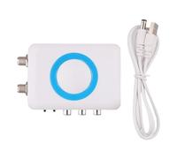 Modulatore RF per TV NTSC con ingresso AV e uscita RF, supporto canale VHF CH3/CH4, impedenza 75 Ohm, alimentazione 5 V CC, connettori tipo F, bianco