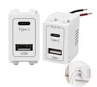 Modulo di ricarica USB da incasso a doppia porta, presa USB Type-C e USB-A, trasformatore 220 V 5 V 2,1 A, caricatore da parete USB C per pannello da parete, confezione da 2, nero