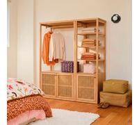 Modulo guardaroba, 1 appendiabiti a giorno, 2 ante, pino massiccio e canna, GABIN Beige TU