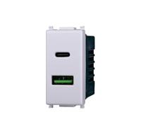 MODULO PRESA CARICATORE USB DOPPIO TYPE A + C 1P 3.1A 5V BIANCO COMPATIBILE CON VIMAR PLANA - ETTROIT