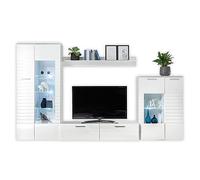 Möbel Akut New Long, Set Completo da Parete per Soggiorno, Colore Bianco, con Illuminazione a LED, Legno ingegnerizzato, 320 x 194 x 44 cm