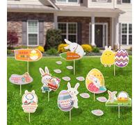 MOECSHSY Segni di caccia alle uova di Pasqua per bambini, kit di frecce di caccia pasquale con bastoncini e 20 piedini di coniglietto per decorazione del giardino pasquale