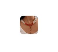 MOEEIJEW Collana di perle di Natale per le donne impilate X-Mas Strati Pearl Choker Rosso Verde Perline Collana Pendente di Perle Gioielli, one size, Metallo, Nessuna pietra preziosa