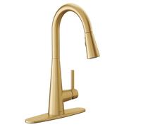 Moen 7864BG Elegante rubinetto da cucina moderno con una maniglia ad arco alto estraibile con potenziamento di potenza, oro spazzolato