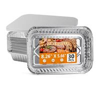 MOERDIFFER 30 teglie da forno in alluminio, usa e getta con coperchi, vassoi in alluminio per cuocere/cucinare/arrostire, conservare e congelare alimenti (L)