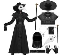 Moerstar Costume da medico della peste, con maschera, cappello, mantello con cappuccio, collana e guanti, costume per Halloween, per adulti, cosplay, Halloween, carnevale