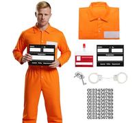 Moerstar Costume da prigioniero arancione da uomo, costume da prigioniero con lavagna informativa identificativa, manette numeri, tuta arancione carcere per Halloween, Carnevale Dress Up Party (S)