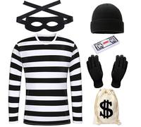 Moerstar Costume da rapinatore da donna e uomo, costume da rapinatore con cappello, guanti, tasca nera per banconote bianche, costumi da ladro, costumi di carnevale per adulti (uomo, L)