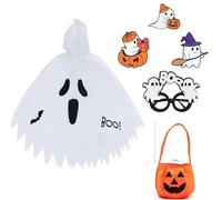 Moerstar Costume fantasma per bambini, Halloween al buio, mantello bianco con cappuccio, con tasca di zucca, distintivo fantasma, costume di Halloween per bambini (L)