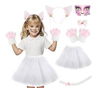 Moerstar Costume per gatti da ragazza, set di costume da gatto per bambini con tutu, orecchie di gatto, cerchietto per capelli, coda, artigli per gatti, papillon, adesivi, costumi per carnevale