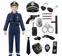 Moerstar Costume Poliziotto Bambino, Set Costume Poliziotta Bambina con Vestito Cosplay Polizia e Kit Accessori Polizia Vestito Cosplay Poliziotta per Carnevale Halloween (Bambino, XL)