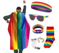 Moerstar Pride Accessories Set LGBTQ Accessori Pride Outfit Arcobaleno Mantello Pittura Viso Bracciale Arcobaleno Fascia Calzini Occhiali per Festa Arcobaleno Parade PrideMat