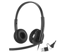 MOERTEK Cuffie USB cablate con doppio microfono, riduzione del rumore, cuffie in-line volume e controllo muto, connettori USB-A e USB-C per PC/laptop/Chromebook (non adatte per iPhone e iPad)