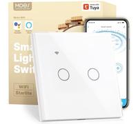 MOES WiFi Inteligente Toccare Interruttore a muro con 1/2 Way, stato relè opzionale, neutro richiesto, compatibile con app Smart Life/Tuya, telecomando RF433, Alexa e Google Home Bianca, 2 Gang