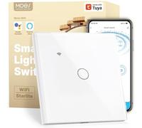 MOES WiFi Inteligente Toccare Interruttore a muro con 1/2 Way, stato relè opzionale, neutro richiesto, compatibile con app Smart Life/Tuya, telecomando RF433, Alexa e Google Home Bianca, 1 Gang