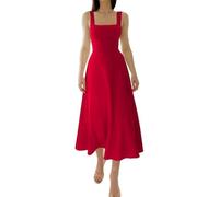 MOESHIELD Abiti Lunghi E Fluidi da Spiaggia per Donna Stile Vittoriano Casual Senza Maniche A Trapezio con Spalline Sottili per L'Estate in Spiaggia Rosso Scuro Taglia S