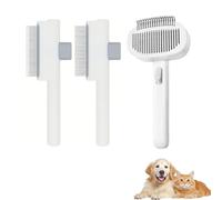 MoeSoce Spazzola per deshedding con pettine in metallo per districare e districare lungo, pettine antipulci per gatti con denti lunghi e corti in acciaio inossidabile, pelliccia opaca su cani e gatti
