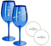 Moet & Chandon - 2 bicchieri da champagne blu Ibiza imperial in vetro blu metallizzato champagne (2 pezzi) + sottobicchieri