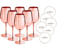 Moet & Chandon - 6 bicchieri da champagne in oro rosa (edizione limitata) Ibiza Imperial Pure Bicchiere da champagne in vetro oro rosa + sottobicchieri