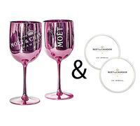 Moët & Chandon - Calici Ice Impérial per champagne e prosecco in acrilico, con un set di sottobicchieri di carta rosa