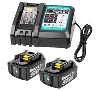 MoeuGreenBattX Batteria di ricambio per Makita 18V: 2 pezzi 5,0 Ah agli ioni di litio originale compatibile con BL1850B BL1850 BL1860B BL1860 LXT-400 - DC18RC Fast Charger Fits per Makita batteria