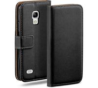 MoEx Custodia a libro compatibile con Samsung Galaxy S4, custodia per cellulare con slot per carte, custodia a libro a 360 gradi, custodia per cellulare in pelle vegana, nero profondo