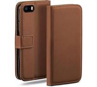moex Custodia a libro per iPhone 5S/5/SE (2016), con scomparto per carte di credito, pieghevole a 360 gradi, in pelle PU, marrone sella