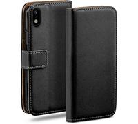 moex Custodia a Portafoglio per Samsung Galaxy A10, Custodia per Cellulare con Tasca per schede e Carte Credito, Protezione a 360°, in Pelle vegana, Profondo - Nero