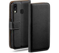moex Custodia a Portafoglio per Samsung Galaxy A40, Custodia per Cellulare con Tasca per schede e Carte Credito, Protezione a 360°, in Pelle vegana, Profondo - Nero