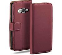 moex Custodia a Portafoglio per Samsung Galaxy J5 (2015), Custodia per Cellulare con Tasca per schede e Carte Credito, Protezione a 360°, in Pelle vegana, Maroon-Red