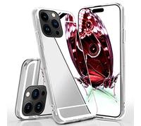 moex Custodia a specchio per iPhone 14 Pro Max con specchio e protezione dei bordi estesa in silicone, cover posteriore a specchio, elegante custodia protettiva sottile argento