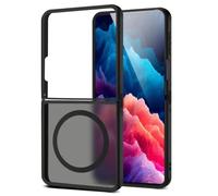 moex Custodia per Samsung Galaxy Z Flip 7, compatibile con MagSafe, custodia rigida antiurto con protezione per fotocamera, cover posteriore traslucida, ricarica wireless, con alone, nero