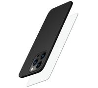 moex Set 3 in 1 per iPhone 15 Pro, con 2 pellicole protettive in vetro, ultra sottile e leggera, [Alpha Case + ShockProtect Glass] Custodia protettiva antiurto opaca, nero