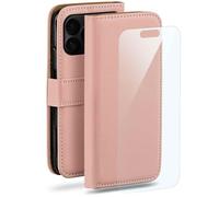 moex Set 4 in 1 per iPhone 17 Pro Max con 3 pellicole protettive, scomparto per carte di credito, custodia a libro e pellicola FlexProtect, protezione completa a 360°, rosa