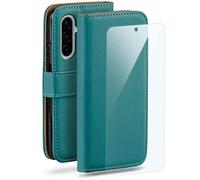 moex Set 4 in 1 per Samsung Galaxy A36 5G con 3 pellicole protettive, scomparto per carte di credito, custodia a libro + pellicola FlexProtect, protezione completa a 360°, petrolio