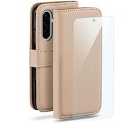moex Set 4 in 1 per Samsung Galaxy A36 5G con 3 pellicole protettive, scomparto per carte di credito, custodia a libro e pellicola FlexProtect, protezione completa a 360°, tortora