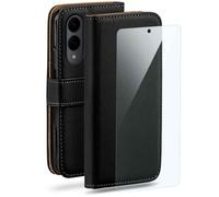 moex Set 4 in 1 per Samsung Galaxy S25 Edge con 3 pellicole protettive, scomparto per carte di credito, custodia a libro e pellicola FlexProtect, protezione completa a 360°, colore nero