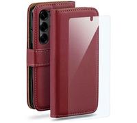 moex Set 4 in 1 per Samsung Galaxy S25 Ultra con 3 pellicole protettive, scomparto per carte di credito, custodia a libro e pellicola FlexProtect, protezione completa a 360°, bordeaux