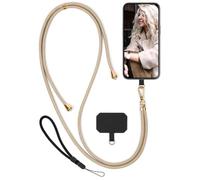 moex Unleash - Cinturino per Wiko Power U10 / U20, da appendere senza custodia, con moschettone, cordino rimovibile, catena con cuscinetto per cellulare, beige, oro
