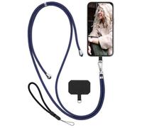 moex Unleash per Motorola Edge 60 Pro, cinturino per cellulare da appendere senza custodia, catena con moschettone, cordino rimovibile, cinturino con cuscinetto per cellulare, blu, argento