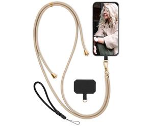 moex Unleash per Realme 14T 5G - Cinturino per cellulare da appendere senza custodia, universale con moschettone, cinturino per cellulare rimovibile, catena con cuscinetto per cellulare, beige, oro