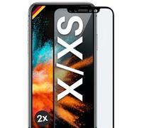 moex Vetro protettivo Full Screen compatibile con Apple iPhone X/iPhone XS - Pellicola protettiva senza bordi, schermo intero curvo 3D, trasparente, 2 x nero