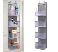 MOFASVIGI Organizer da appendere sopra la porta, 5 ripiani trasparenti da appendere alla finestra, con 4 tasche laterali in rete, anti inclinazione fino a 18 kg di carico dietro la porta, per