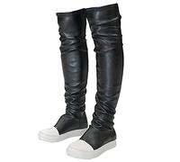 MOFEEDOUKA Stivali alti alla coscia da donna piatti sopra il ginocchio con punta rotonda, nero, 40.5 EU