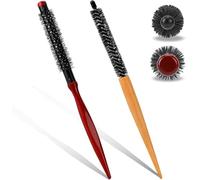 mofenmian Piccola spazzola rotonda per capelli, 2 pezzi, mini spazzole a rullo con setole rigide in nylon, spazzola professionale per parrucchiere per asciugare i capelli ricci e la cura della barba